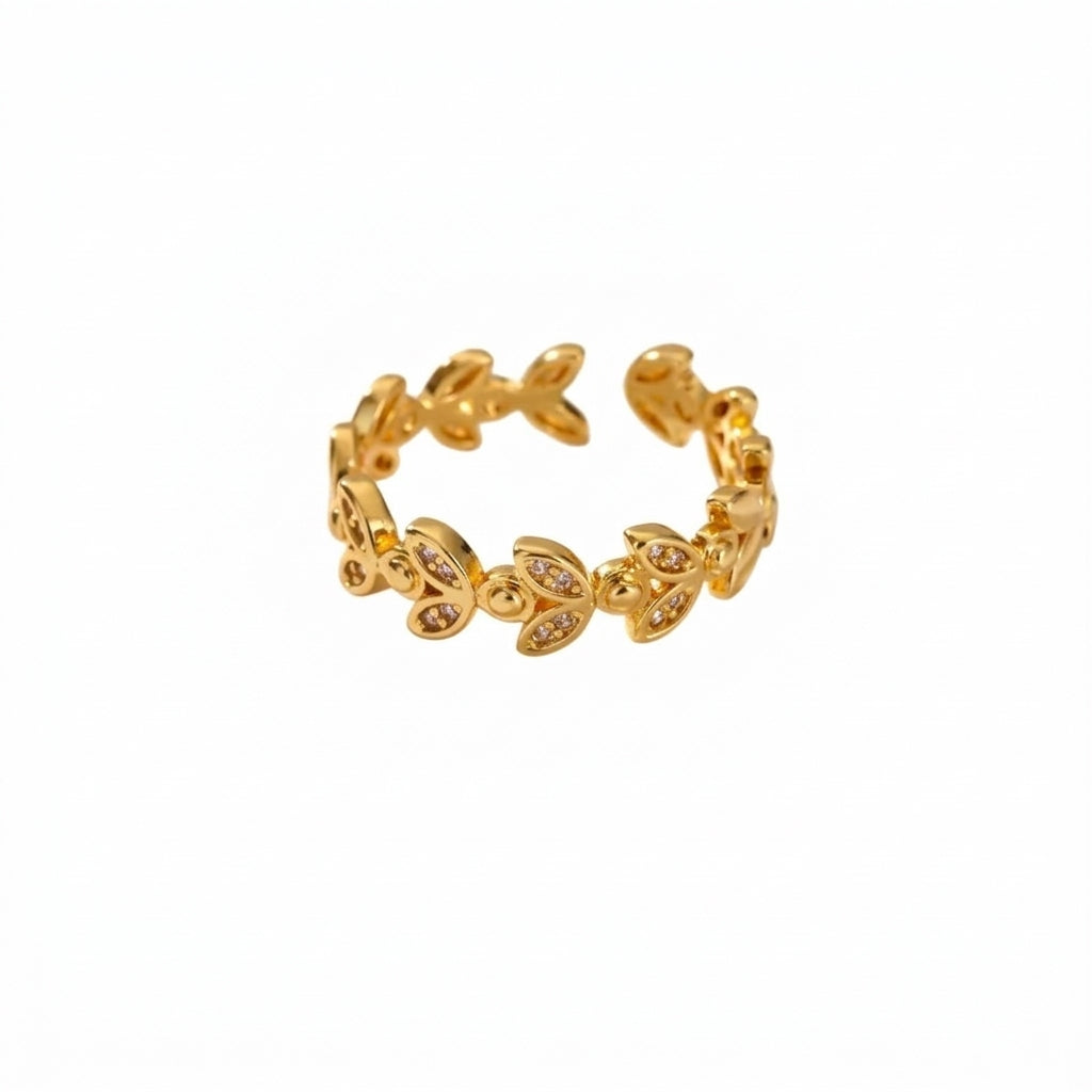 Filigraner Blätter Ring Gold mit Zirkonia 18K vergoldet