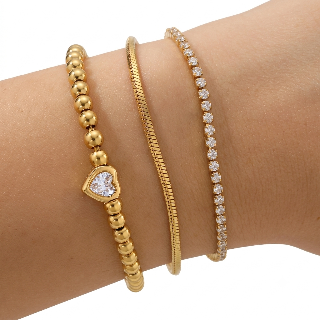 Kugelarmband Herz Zirkon Anhänger