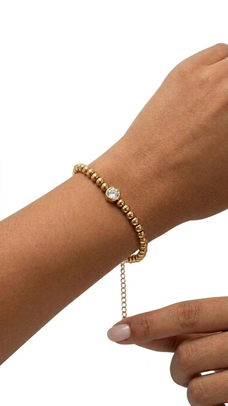 Kugelarmband mit Rundem Zirkonia 18K vergoldet