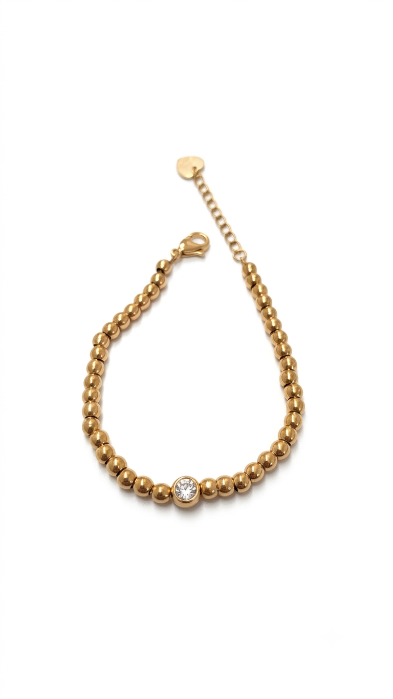Kugelarmband mit Rundem Zirkonia 18K vergoldet