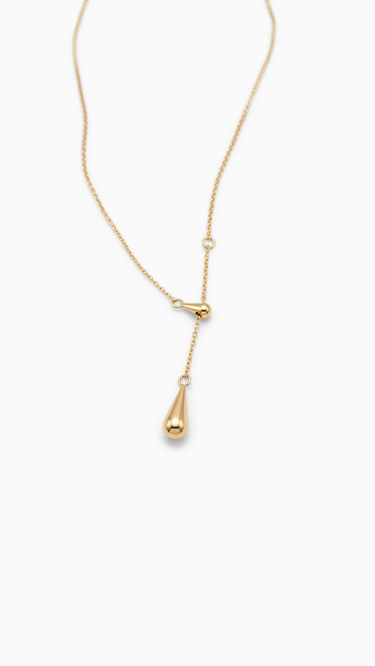 Lariat Halskette Tropfenanhänger 18k vergoldet