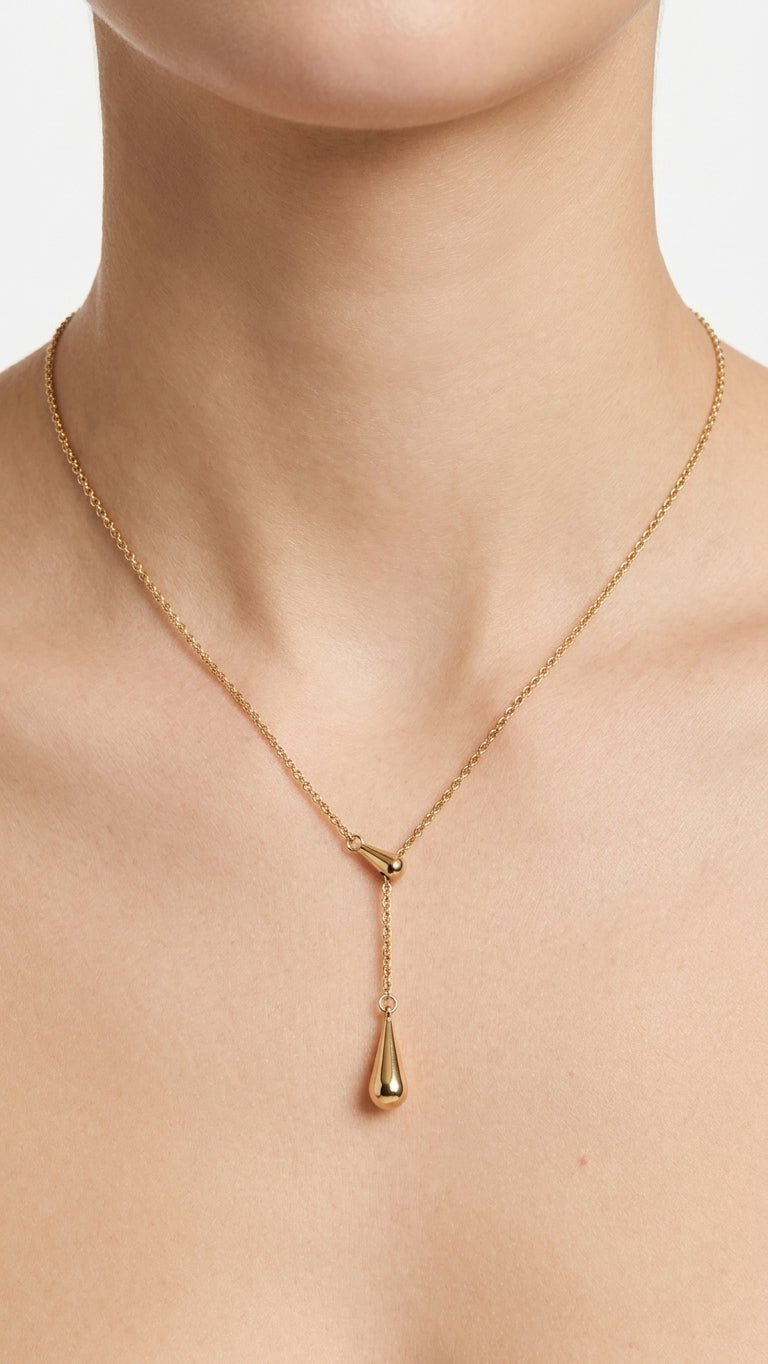 Lariat Halskette Tropfenanhänger 18k vergoldet