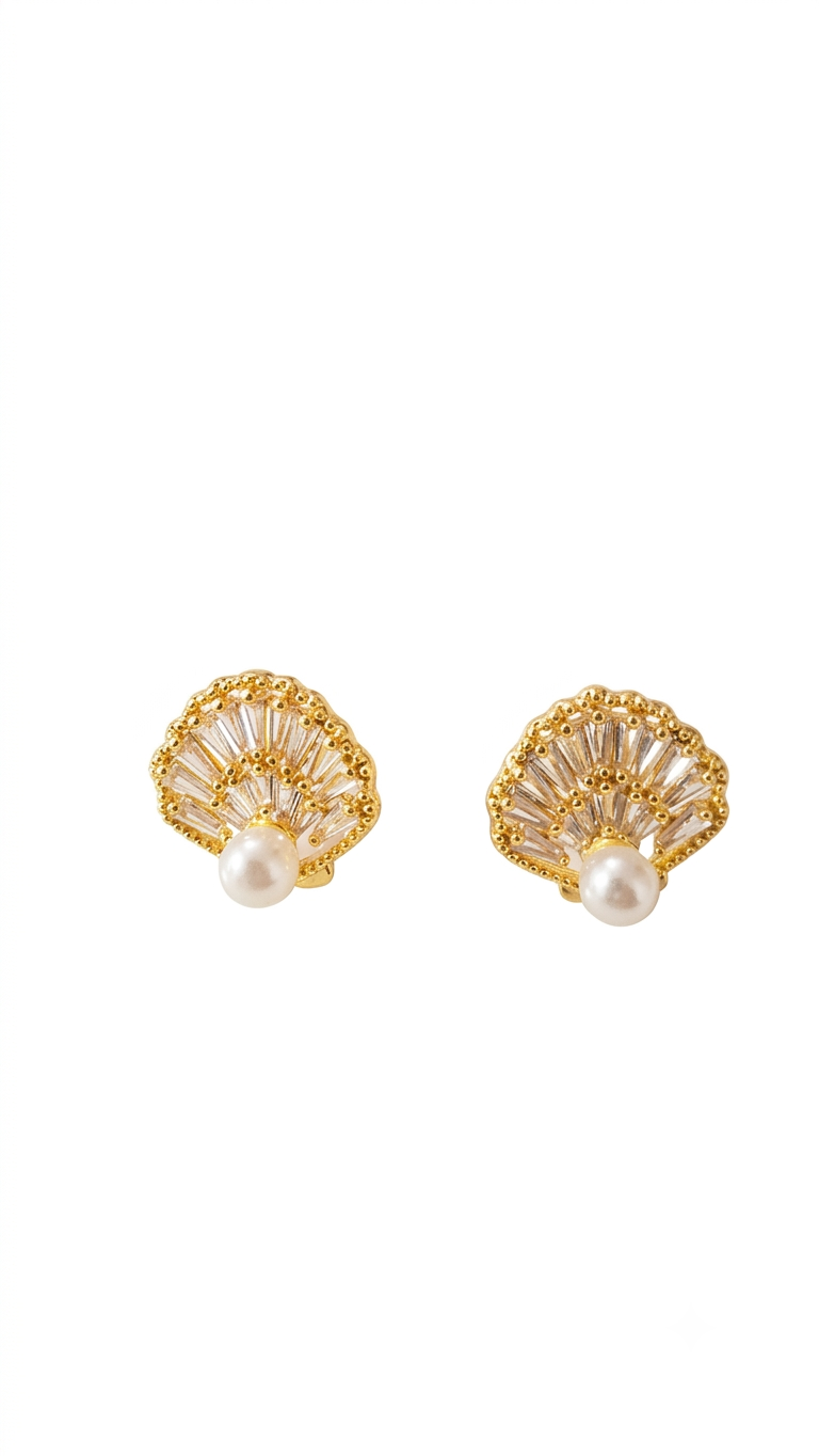 Maritime Pearl Halskette & Ohrstecker mit Perlen und Zirkonia 18 Karat Goldbeschichtung