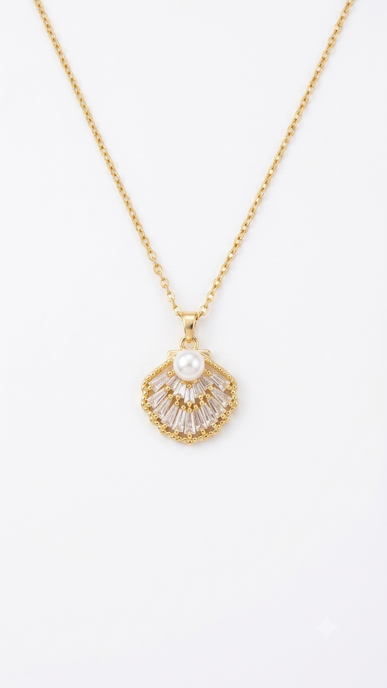 Maritime Pearl Halskette & Ohrstecker mit Perlen und Zirkonia 18 Karat Goldbeschichtung