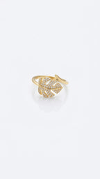 Monstera Blatt-Ring Gold mit Glitzer-Zirkonia 18K vergoldet