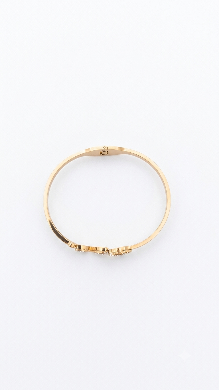 Schmetterling & Kleeblatt Armreif Perlmutt-Optik & Zirkonia 18k Goldbeschichtung