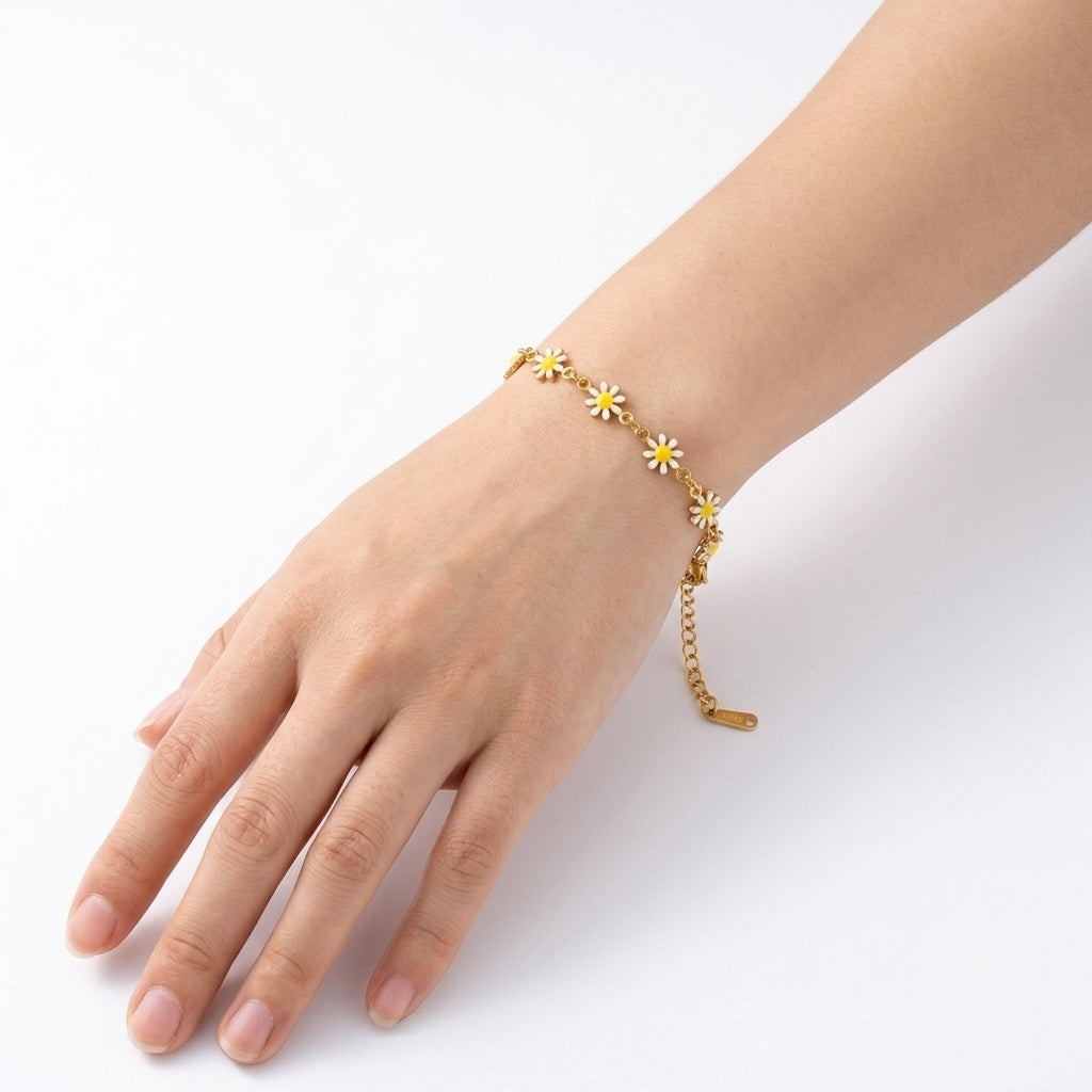 Weißes Flora Armband 18 Karat vergoldet